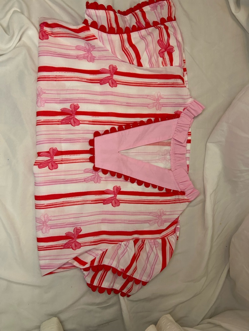 Amazon Pink and Red Striped Bow Accent Blouse